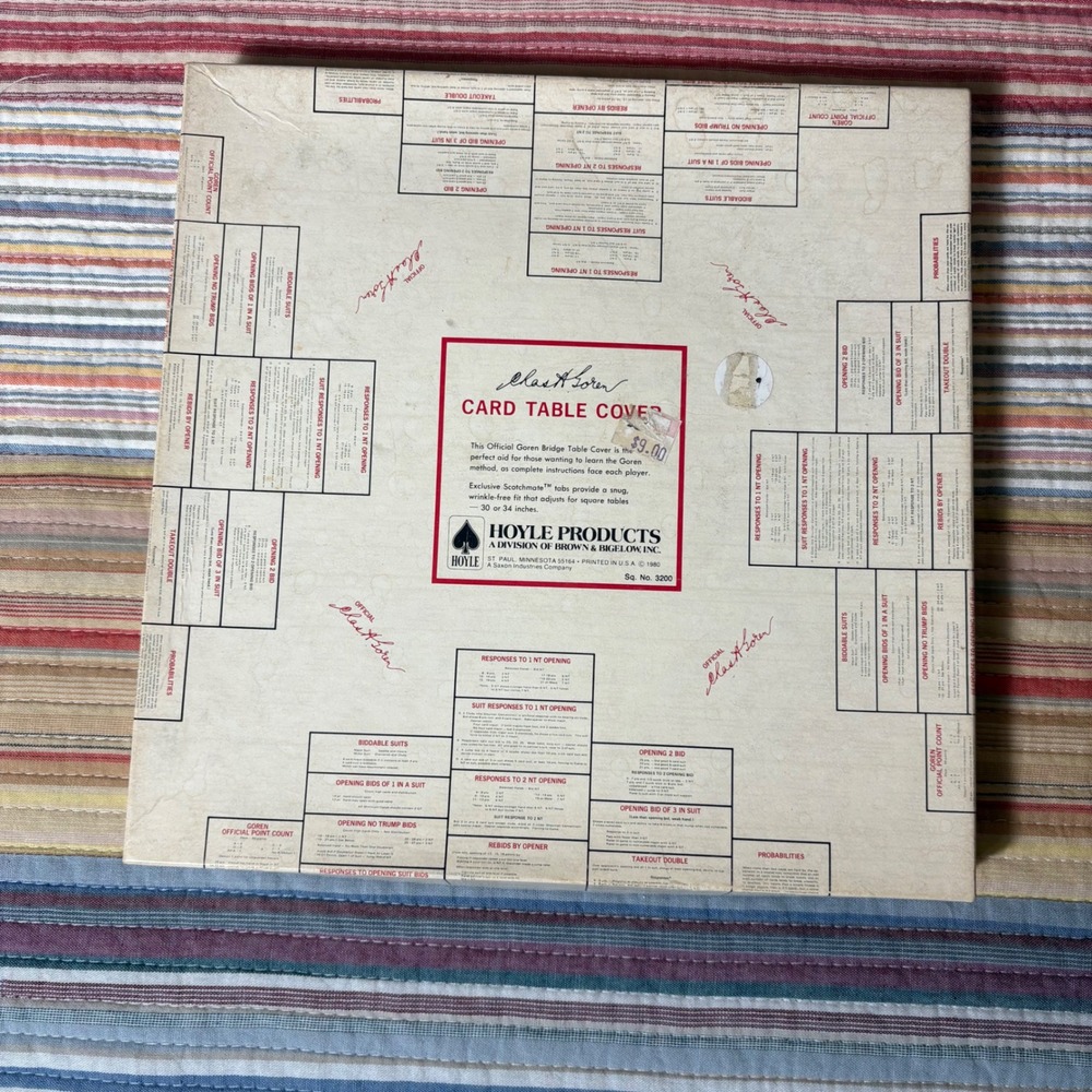 Vintage 1980 Hoyle Official Goren Bridge Card Table Cover Vinyl 30-34 Inch Boxed